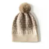 Nuevo Sombrero de Cachemira para Mujer Otoño/Invierno 2023, Gorro de Punto Color-Block, Elegante Sombrero con Bola de Piel de Zorro, Versátil Gorro Cálido para Proteger las Orejas