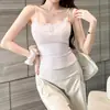 Camisola Rayada Básica Versátil con Cuello Cuadrado, Botones y Copas Integradas, Top Amigable con la Piel, Sexy y a la Moda con Hermoso Diseño en la Espalda