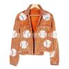 Chaqueta de solapa lavada popular de otoño e invierno de estación independiente transfronteriza europea y americana, chaqueta de mujer de uniforme de béisbol de pana con lentejuelas