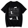 Camiseta unisex de manga corta con estampado de gato y notas musicales divertidas, de seda de leche, línea de pentagrama creativa, top holgado de moda musical