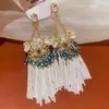 Pendientes Redondos Plegados con Borlas Tachonados de Pedrería Estilo Retro Europeo y Americano, de Moda y Versátiles, con un Toque de Lujo Ligero y de Alta Gama