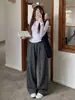 Pantalones deportivos de encaje con cordones de diseño único de pierna ancha para mujer, nuevos para primavera y otoño, estilo retro americano versátiles, holgados, adelgazantes, casuales