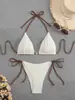 2025 Estilo Puro Deseo Diseño Europeo y Americano Color Sólido Traje de Baño de Playa Bikini de Dos Piezas con Atar Tres Puntos Espalda Descubierta Traje de Baño para Mujer