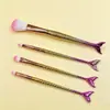 Set de Pinceles de Maquillaje Color Gradiente Sirena Transfronterizo Versión Electroplateada de 4 Piezas Pincel para Polvos Pincel para Sombras de Ojos Pincel para Cejas Pincel de Maquillaje
