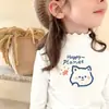 Camiseta de Manga Larga Base para Niñas con Cuello Volante, Felpa Cálida, Elegante, Cuello Semi Alto, Ropa Interior, Top Cepillado, Otoño/Invierno, para Niños Mayores