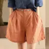 Exportar ropa de mujer: pantalones anchos de algodón y lino con cintura elástica bordada retro, shorts versátiles de trabajo casual artístico