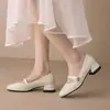 Zapatos Mary Jane Mujer Tacón Grueso 2023 Zapatos de Tira Nuevos Zapatos de Tacón Medio Boca Baja Primavera y Otoño Comercio Exterior Zapatos Pequeños de Cuero para Mujer