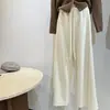 Pantalones Anchos de Sarga Gris con Textura Cepillada para Mujer en Otoño e Invierno Engrosados Versátiles Casual Perezoso con Cordón Rectos Largos
