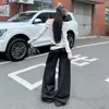 26 jeans de estilo retro americano, mezclilla cruda, bloques de color, tiro bajo, pierna recta, pierna ancha para mujer; soporta dropshipping de artículos individuales