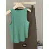 Camisola de punto verde estilo francés para mujer, prenda exterior de verano, corte ajustado, sexy, espalda bonita, top corto sin mangas