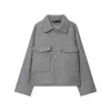 Outono e Inverno Novo Casaco Casual Feminino com Bolso Grande, Corte Solto, Lapela, Design de Zíper, Manga Longa, Estilo Transfronteiriço Europeu e Americano