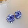 Aretes colgantes de aguja de plata con diamantes morados vintage en forma de flor y corazón con borlas, moda para mujer, aretes dulces, aretes de alta gama al por mayor