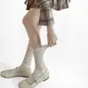 Calcetines Finos Transparentes de Canalé para Primavera y Verano, Estilo Simple, Versátiles Calcetines Grises con Parches hasta la Pantorrilla, Calcetines Estilo Miu para Mujer