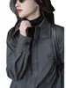 Camisa Gris para Mujer 2026 Primavera y Otoño Nuevo Estilo Estilo Hong Kong Diseño Retro Camisa de Cuello Polo Top de Manga Larga de Gama Alta