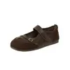 Estilo suave outono bico aberto dividido falso sapatos femininos velcro emenda sola plana Mary Jane sapatos únicos femininos boca rasa retrô novo estilo
