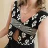 Chaleco jacquard europeo y americano pequeño retro Y2K transfronterizo 2022 primavera y verano contraste blanco y negro sin mangas expuesto corto