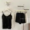 Conjunto de Pijama Sexy de Encaje Ondulado de Color Sólido Romántico Nuevo de Verano con Almohadillas en el Pecho para Mujer