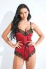 Ropa interior sexy europea y americana transfronteriza de encaje rojo malla borde negro pijama unido al por mayor