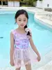 Traje de Banho Feminino Novo Estilo, Maiô Infantil Duas Peças Estilo Fresco para Meninas, Estilo Vestido de Princesa para Meninas Jovens, Sem Mangas