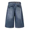 Shorts de Mezclilla Azules Lavados Vintage con Bigotes Estilo High Street Unisex de Gama Alta Me680 para Hombre de Corte Holgado