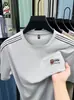 Camiseta casual versátil de verano para hombre, estilo nuevo, de alta gama, holgada, transpirable, de cuello redondo, hecha de seda de morera y seda de hielo