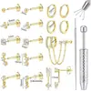 Conjunto de 20 Peças dos Novos Piercings Labiais e Piercings de Osso da Orelha de Aço Inoxidável da Amazon, Brincos de Haste Fina de 20g, Argolas de Orelha com Zircônia Galvanizadas a Ouro Real