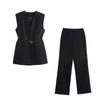 Aliexpress Mais Vendido Comércio Exterior Transfronteiriço Roupas Femininas Europeias e Americanas Za Conjunto Colete e Calças com Fenda e Cinto