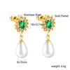 Anillo Transfronterizo Retro Francés Lujo Accesible Anillo Individual Aretes de Perla Gota de Agua Oro Electrochapado de 18K Anillo de Diamante Verde de Alta Gama
