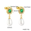 Venta Caliente Transfronteriza Moda Nicho Retro Forma de Gota Diamante Verde Pulsera Acero Inoxidable Geométricos Aretes Collar Set de Joyería