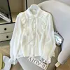 Nueva blusa de gasa estilo corte francés para otoño para mujer, camisa blanca única y elegante