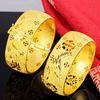 Pulsera de Boda Electrochapada en Oro Real Versión Abierta Amplia Pulsera Doble Felicidad Dragón y Fénix Oro de Alta Imitación para Mujer Novia Boda Etiqueta de Cerdo Dorada