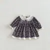 Vestido Floral Nuevo Estilo Coreano para Primavera y Otoño para Bebés Niñas, Vestido de Princesa Lindo con Encaje Estilo Pastoral de Manga Larga