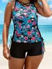 Amazon Europa e América Plus Size Esportivo Tie-Dye Sem Mangas Tankini Maiô para Mulheres + Calcinha Férias na Praia