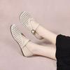 Zapatos planos de punta redonda para mujer 2025 Verano Francés Calado Tejido Estilo Pastoral Zapatos Romanos Slip-On Zapatos Mary Jane para mujer