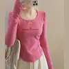 Camiseta de Manga Longa com Ombro Direito Curta Slim Fit para Mulheres Outono/Inverno 2025 Veludo Alemão Interno Quente Top Ins
