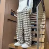 Pantalones casuales de cuadros texturizados blancos, nueva colección otoño 2026, pantalones casuales anchos de ajuste relajado estilo americano para hombre