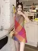 Vestido a cuadros sin mangas con cuello colgante de dopamina para mujer, hermoso diseño único de verano, cintura ajustada, falda elegante
