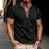 Camiseta de manga corta con cuello Henry para hombre, verano 2024, europea y americana, camiseta básica para hombre de comercio exterior, camiseta con combinación de colores de Amazon