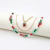 Colar de Natal europeu e americano de venda quente transfronteiriça com desenho animado pingando óleo Papai Noel floco de neve árvore de Natal colar de contas multicamadas