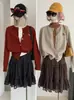 KEKEZOON Estilo coreano versátil adelgazante principios de otoño de malla de lunares cintura alta cintura elástica falda disparo real para mujer 9040