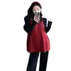 Traje para mujeres embarazadas 2024 otoño e invierno nueva moda estilo occidental camisa ajustada de base top holgado pantalones de pierna ancha