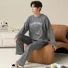 Algodón Puro Conjunto de Pijama de Manga Larga con Dibujos para Hombre Ropa de Casa Talla Grande Pantalones Sueltos Otoño para Hombre Se Puede Usar al Aire Libre