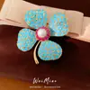 Broche de Flor de Circonita Cúbica Vintage Usado con Perla Redonda Pin de Lujo Ligero Estilo Retro Exquisito Accesorio para Ropa