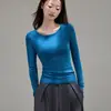 Camiseta Básica Versátil de Manga Longa Eco-Silk 260g para Mulheres, Gola Redonda de Outono, Ombro Normal, Camada Base
