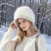 Gorro de Punto de Felpa para Otoño e Invierno Protección contra el Frío Calidez Gorro Tejido a Mano para Mujer Hace que la Cara Parezca Más Pequeña de Moda Atmosférica Gorro de Lana
