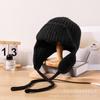 Chapéu de Lã Novo Outono e Inverno Estilo Coreano com Cadarço Proteção de Orelha à Prova de Vento Quente Chapéu Tricotado Personalizado Combinação Total Boné de Cabeça de Bolsa Estilo Japonês