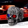 Anillo de moda para hombre con calavera y rubí, estilo europeo y americano, retro, con incrustaciones de gema roja, joyería de anillo con cabeza de fantasma
