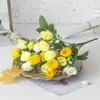 Flor artificial flor falsa flor decorativa 18 botões retos rosa para casa casamento interior e exterior flor de plástico decorativa