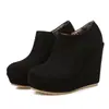 Novas Botas Femininas de Veludo Fosco para Primavera e Outono Cano Curto e Botas de Tornozelo Sapatos de Salto Plataforma com Plataforma de Água Sapatos Plataforma Sapatos de Comércio Exterior H461