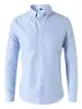 Camisa de Manga Larga con Rayas Verticales para Hombre, Corte Ajustado, Cuello de Solapa, Ropa de Trabajo Casual, Ropa Multicolor Versátil para Hombre de Venta Transfronteriza